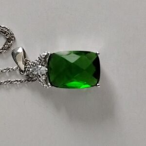 Stauer Green Crystal Necklace with Silver Chain